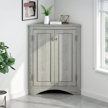 Corner Storage Cabinet with Adjustable Shelves, Triangle Bathroom & Kitchen Organizer, Freestanding Floor Cabinet for Toilet Kit
