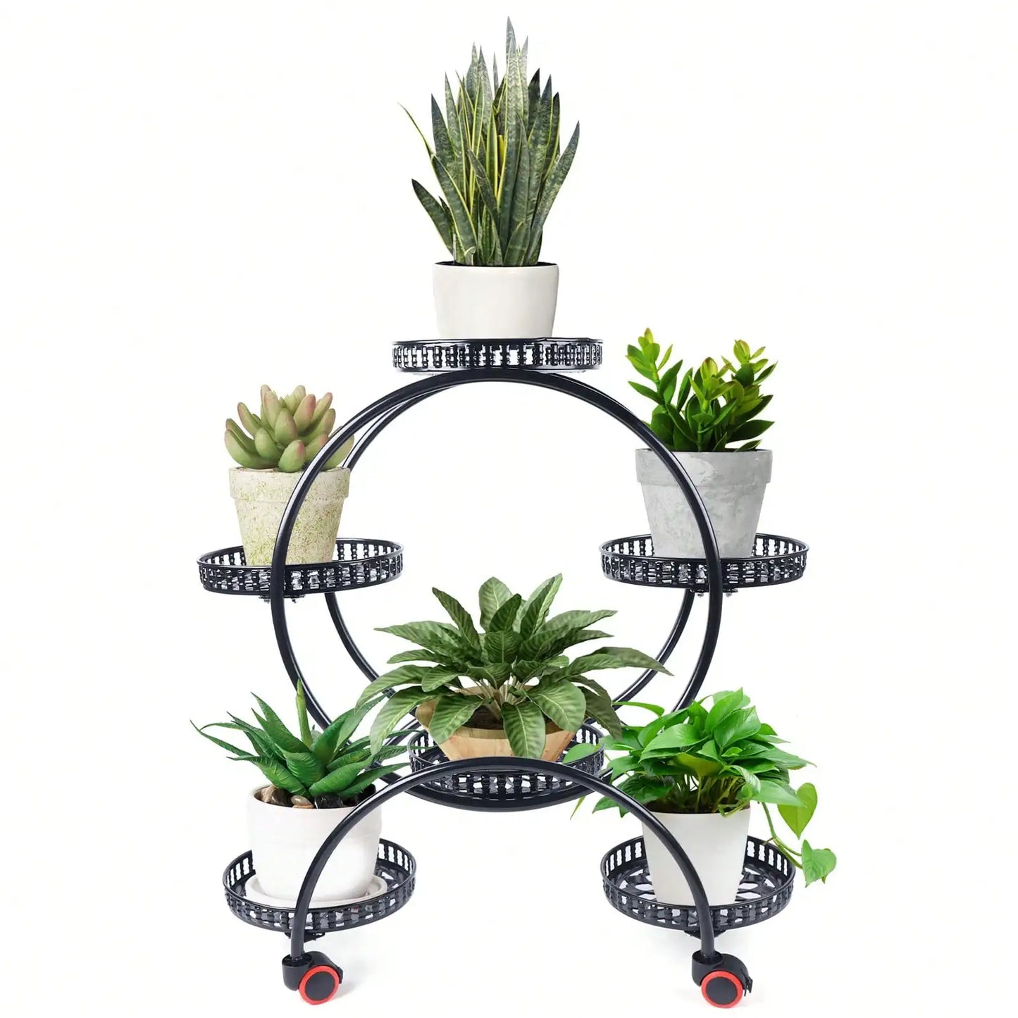 Pot Plant Shelf Round Metal Stand W/Wheel Rack for Flowers