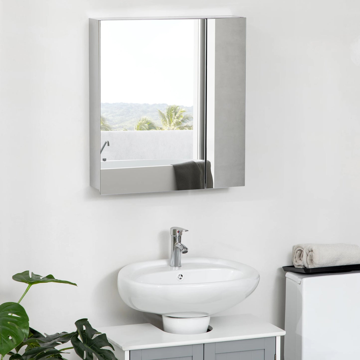 Wall-Mounted Medicine Cabinet with Mirror, Bathroom Mirror Cabinet Wall Mounted with Hinged Door, Storage Shelves