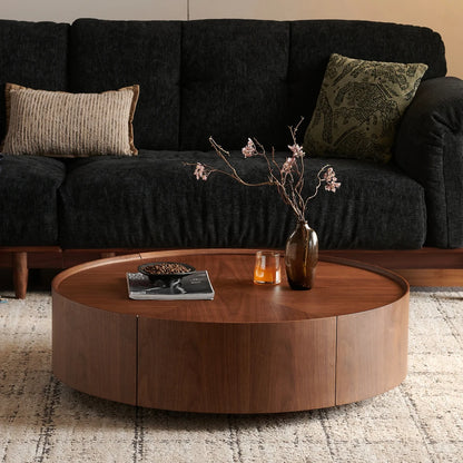 35.4-inch Coffee Tables, Circular Walnut Design, Suitable for Living Rooms, Walnut Material, Suitable for Bedrooms,