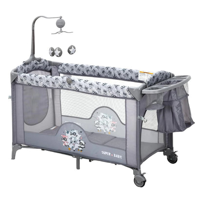 4 in 1 Baby Toddlers Bassinet Bedside Sleeper Portable Pack and Play with Changing Table,Locking Wheels,Zip Door,Storage Toy Bar