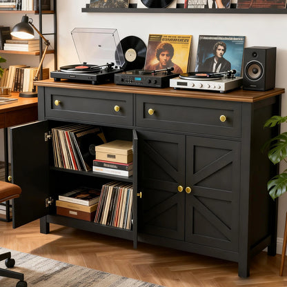 Sideboard Buffet Cabinet Kitchen Storage Sideboard 2 Drawers 4 Doors Modern Farmhouse Coffee Bar Cabinet for Dining