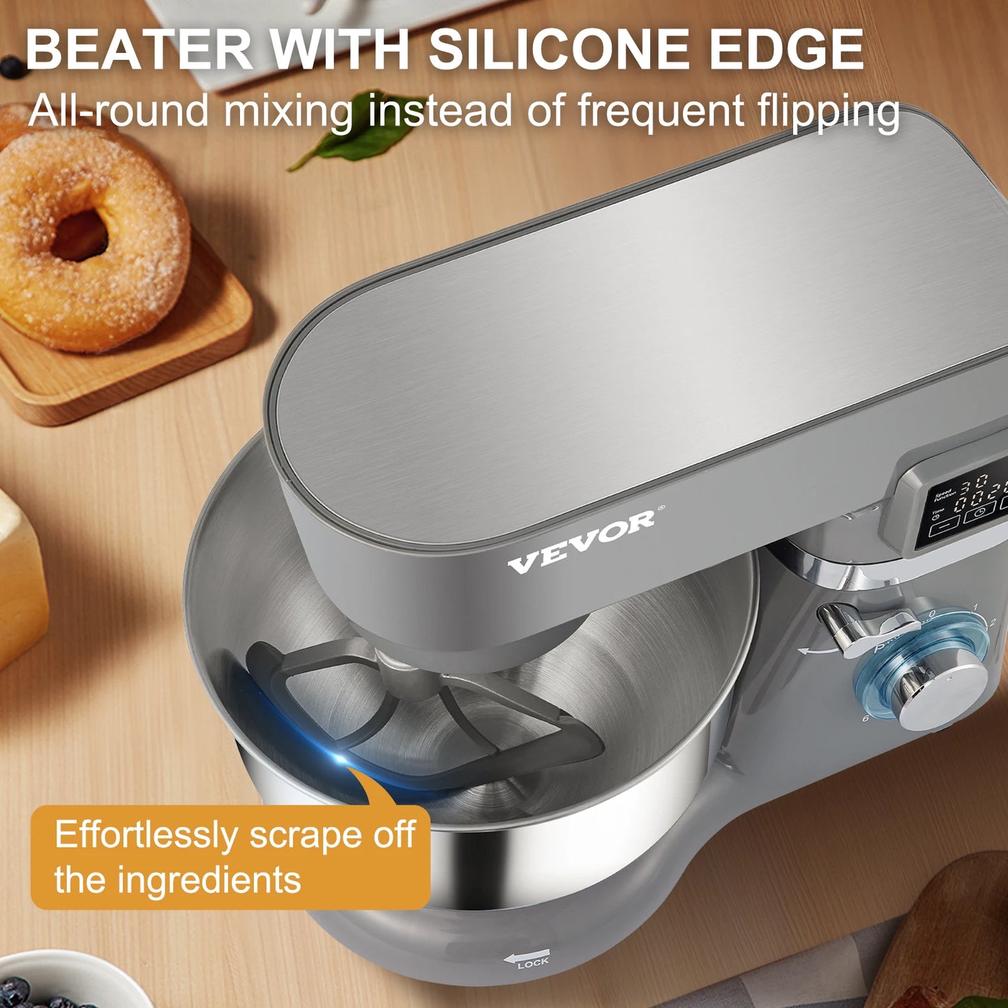 Stand Mixer Electric Dough Mixer with 6 Speeds LCD Screen Timing 5.8 Qt Stainless Steel Bowl Dough Hook Flat Beater