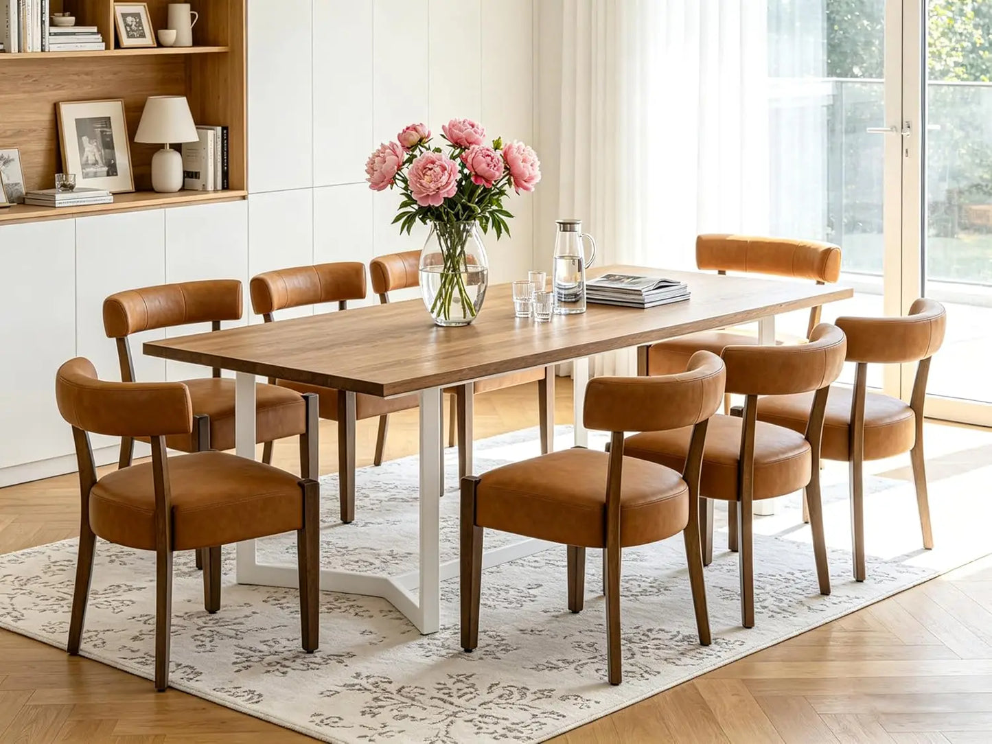 Modern Upholstered Dining Chairs Set of 8 – Mid-Century Walnut Wood Legs, Cushioned & Elegant