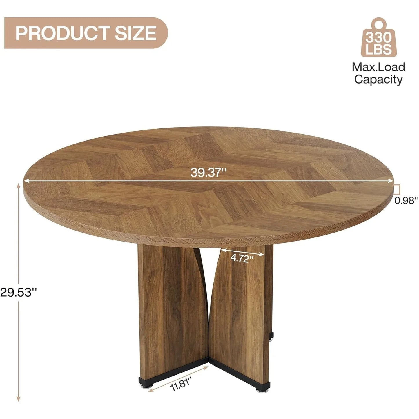 Round Dining Table for 4 People, Farmhouse Kitchen Dinner Table with Wooden Tabletop and Legs for Kitchen,Living Room