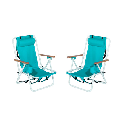 Folding Beach Chair Set of 2 for Adults, 4 Position Portable Backpack Foldable Camping Chair
