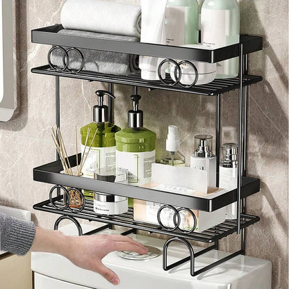 Over The Toilet Storage Shelf, 1-Tier/2-Tier/3-Tier Large Capacity Bathroom Storage Organizer Rack With No Drill Adhesive Hook