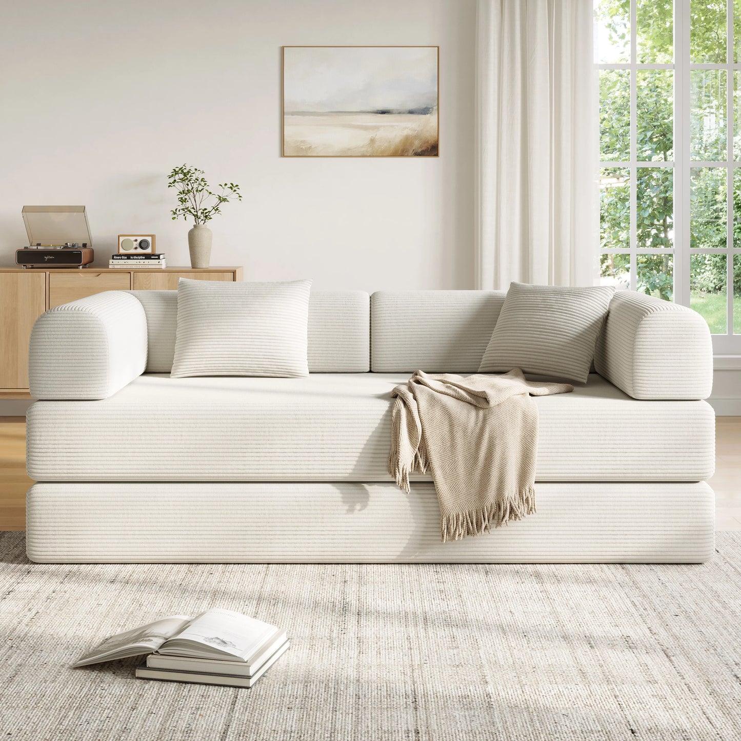 Convertible Floor Sofa Bed with Fixed-Shape Frame,  5-in-1 DIY Combination Modular Sofa,  for Living Room Bedroom Playroom
