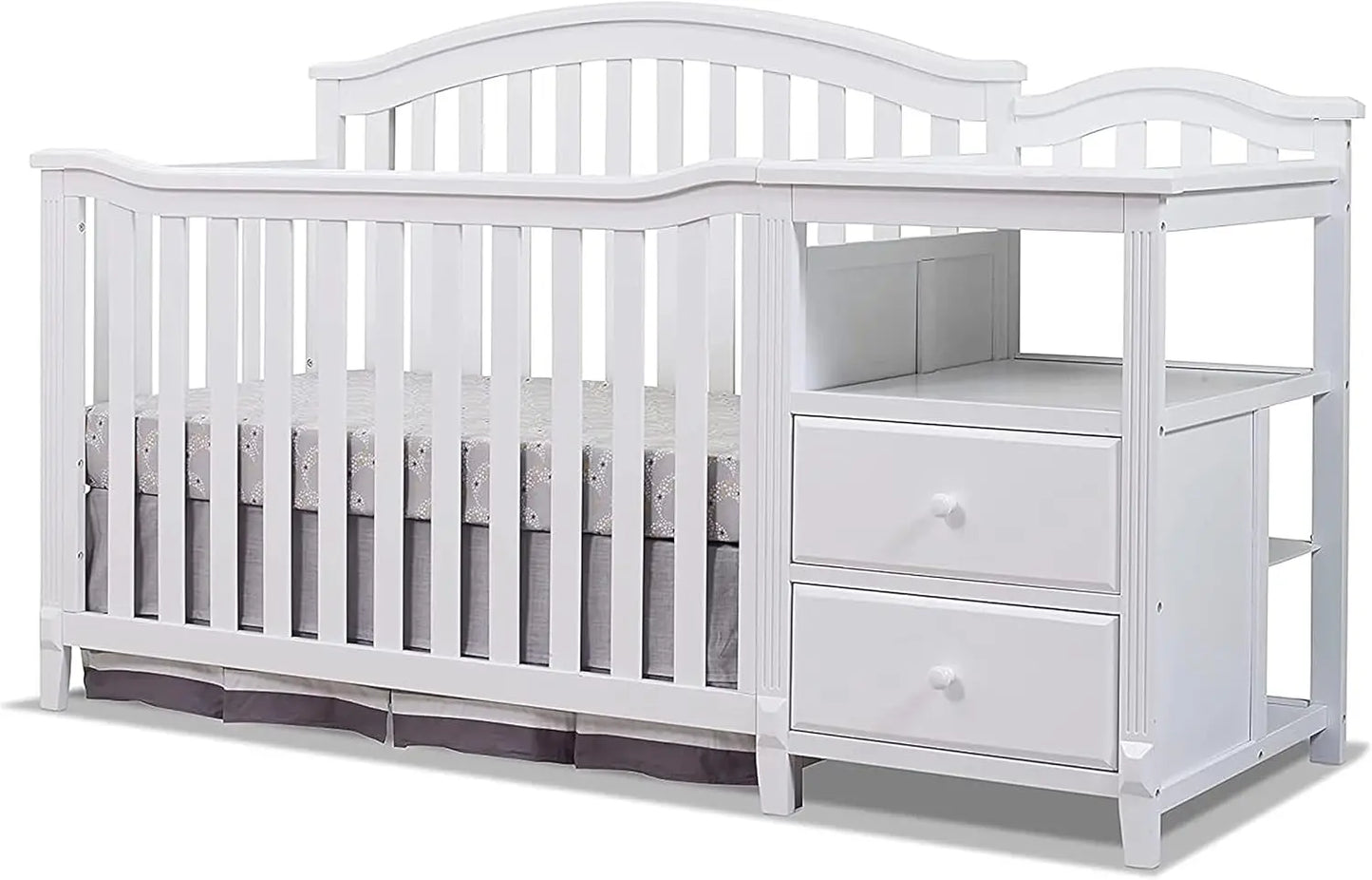 Furniture Crib and Changer with Slat Panel Back Classic -in- Convertible Diaper Changing Table Non-Toxic Finish Wooden
