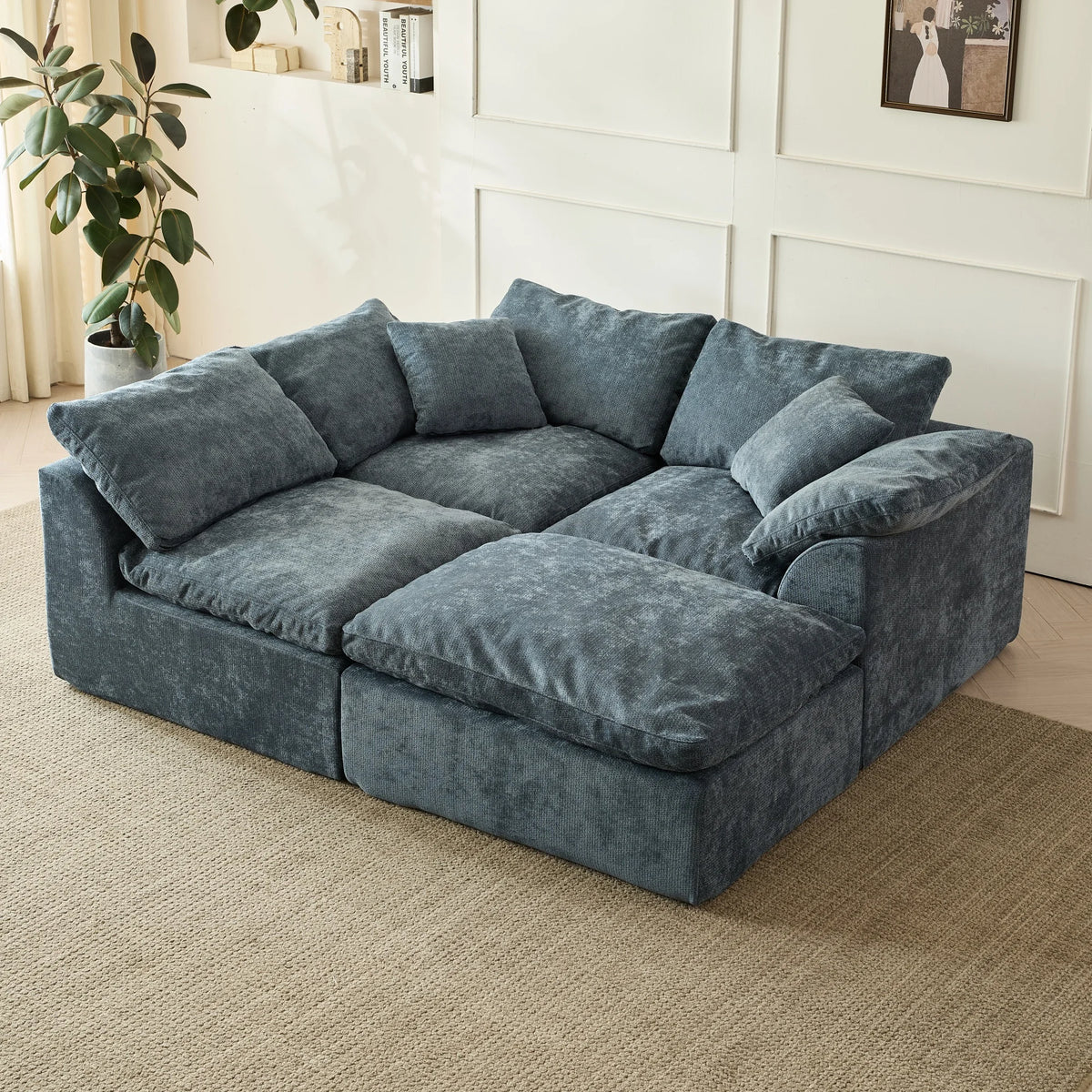 L-Shaped 3-Seater Oversized Deep Seat Sectional with Ottoman