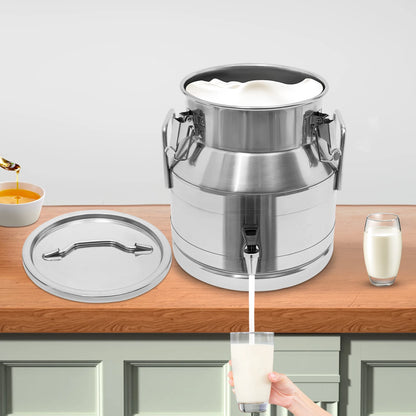 20L/5.28Gal Premium Stainless Steel Milk Can W/ Tap for Dairy, Brewing & Bulk Liquid Storage,