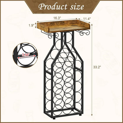 Freestanding Wine Rack with Tabletop and Glass Holder for Home Bar Kitchen Living Room