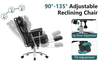 Leather Ergonomic Computer Desk Chair High Back with Footrest Lumbar Support Height Adjustable For Home Office