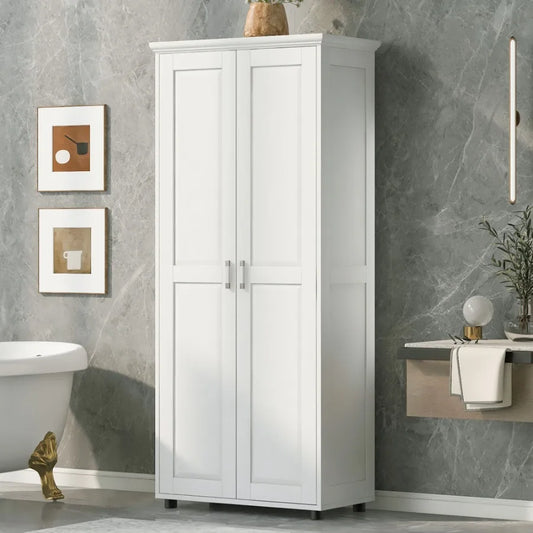 Storage Cabinet with Two Doors for Bathroom Office Adjustable Shelf MDF Board White