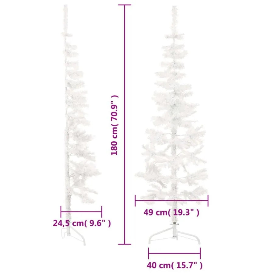 Slim Artificial Half Christmas Tree with Stand White 6 ft