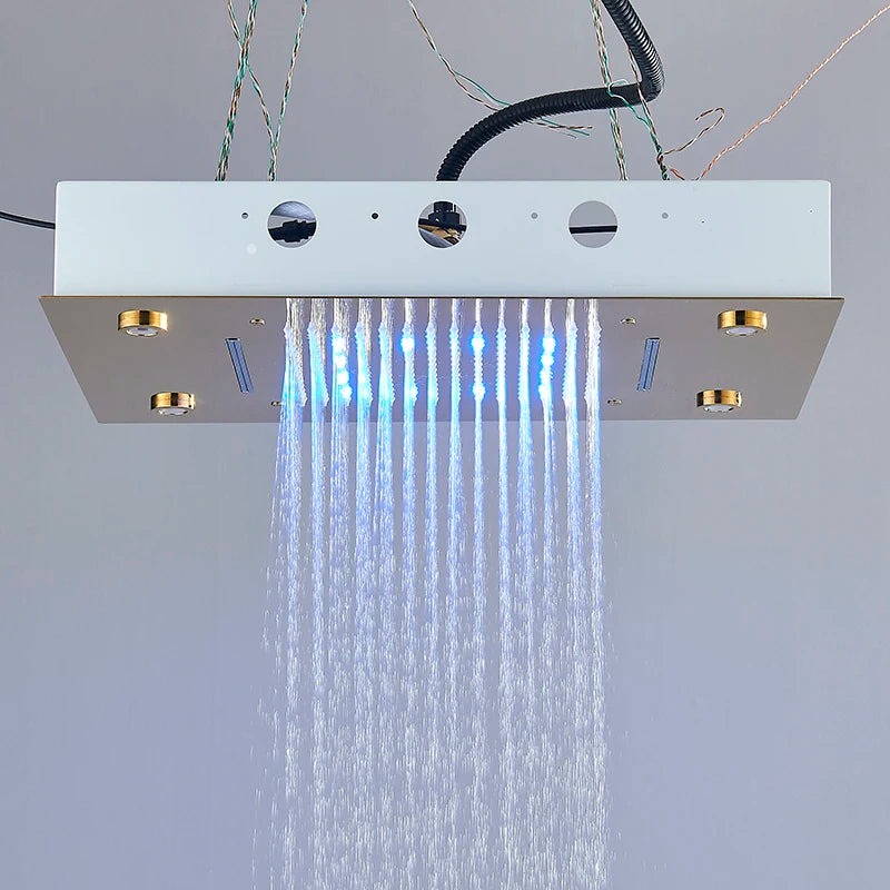 Luxury Waterfall Rains LED Light Shower Head Built-in Ceiling Shower Colorful Bathroom Showers