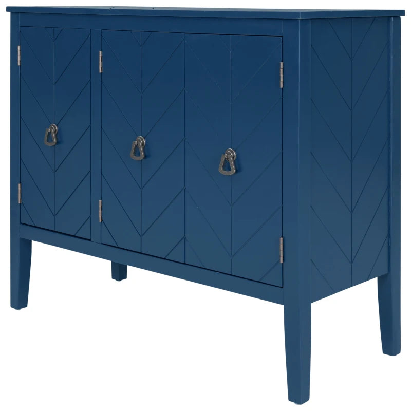 Adjustable Shelf Storage Sideboard With 3 Retro Metal Handles And 4 Pinewood Legs  For Entryway  Living Study Room