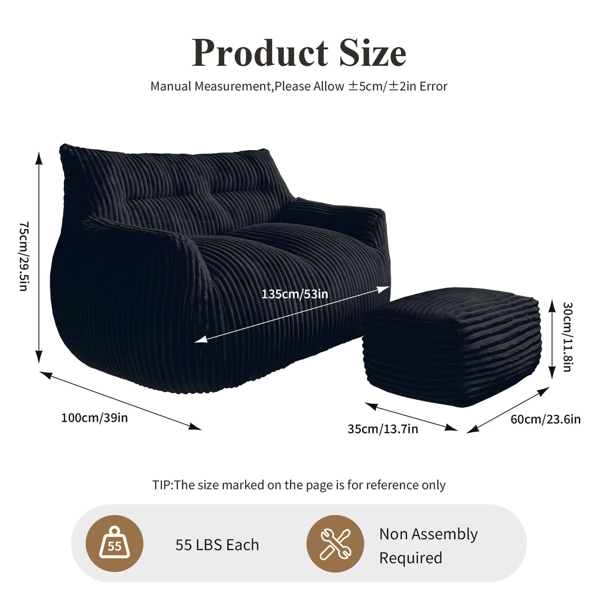 Giant Bean Bag Chair for Adults with Armrests