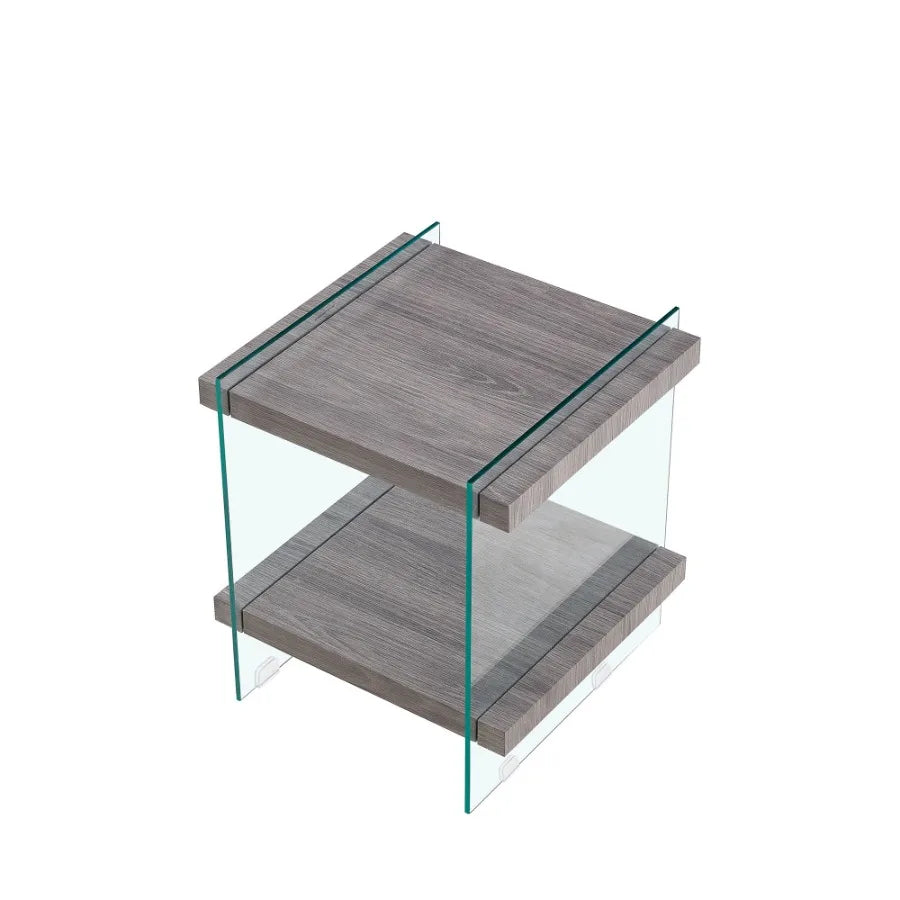 17.72 Sleek and Sturdy Tempered Glass Leg Side Table with Dual MDF Shelves Modern
