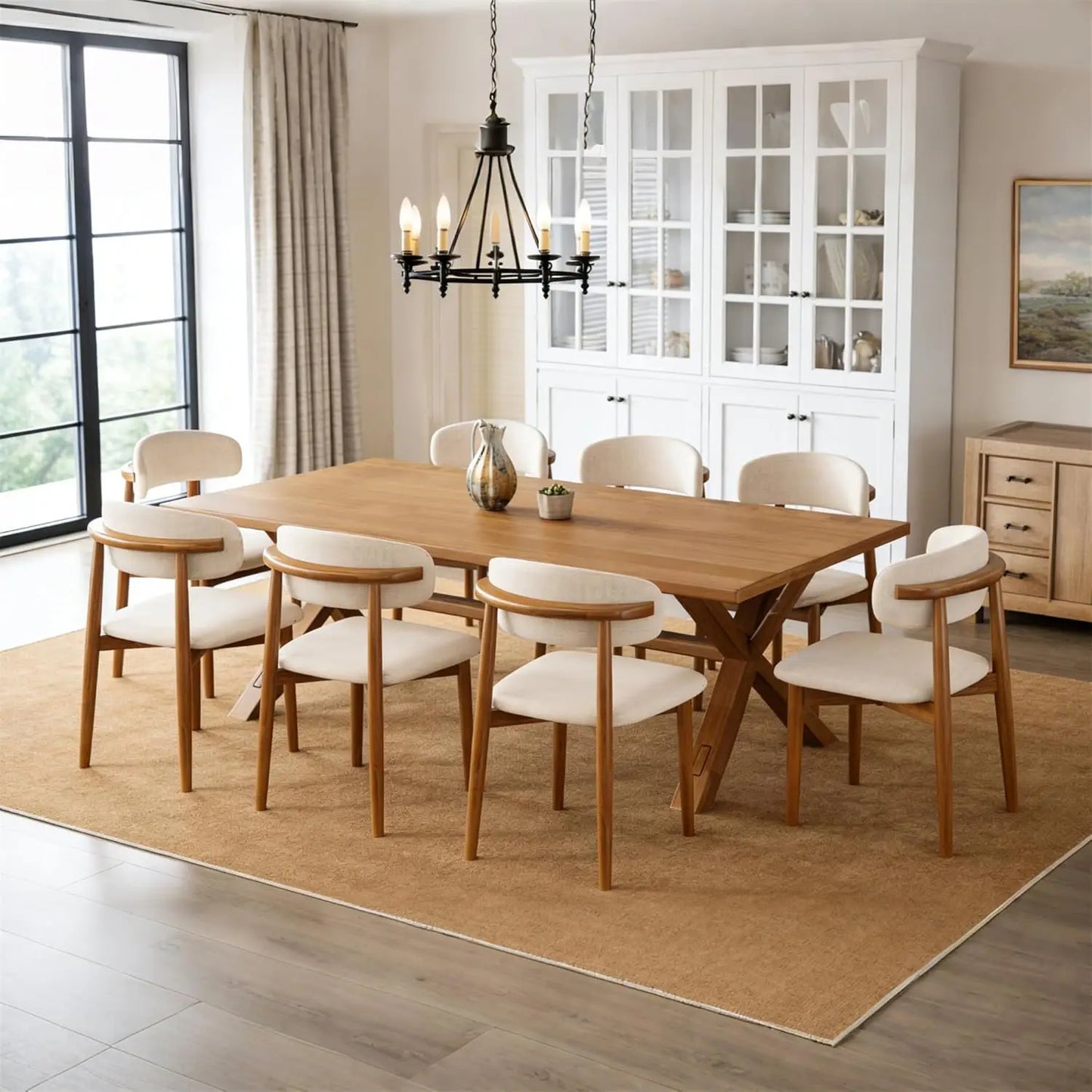 Wooden Dining Chairs Set of 8 Mid Century Modern Upholstered Farmhouse Dining Room Chair with Solid Wood Legs