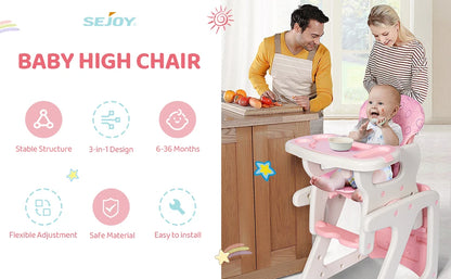 Baby High Chair Foldable  &  2-in-1 with Table Footrest,