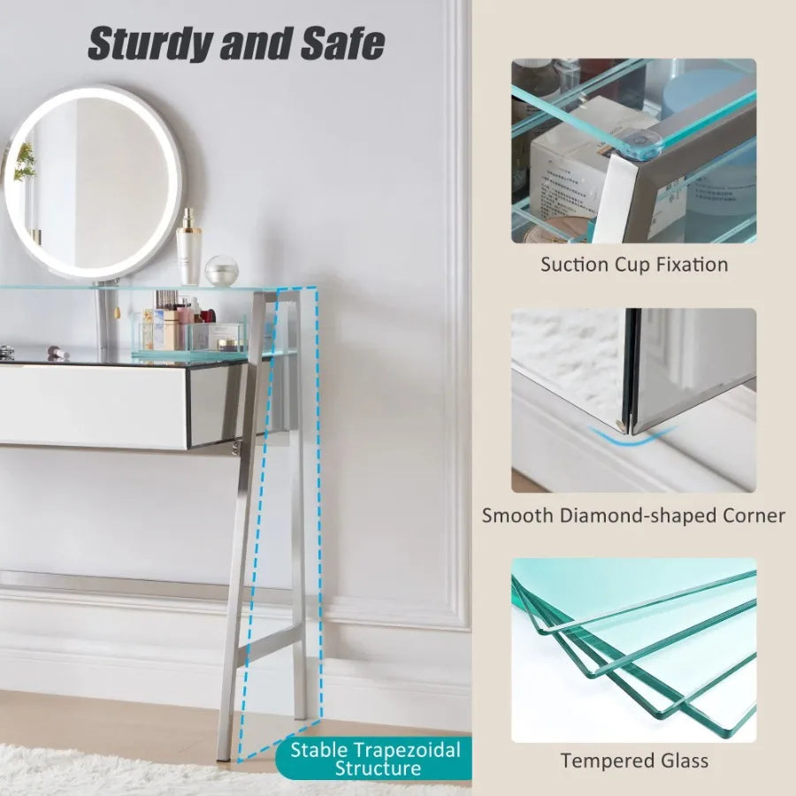 33.9 Mirrored Makeup Vanity Desk with Mirror and Lights