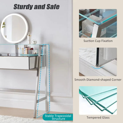 33.9 Mirrored Makeup Vanity Desk with Mirror and Lights