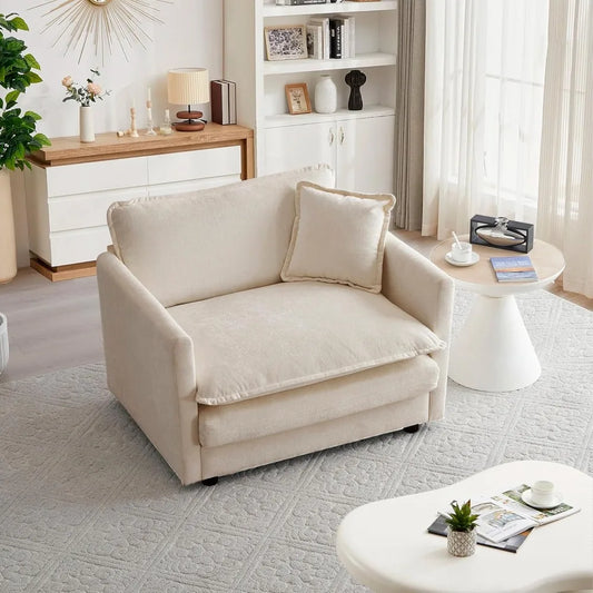 Single Seat Sofa,with Toss Pillow for Living Room Bedroom, Chenille Comfy Deep Upholstered Couch Armchair