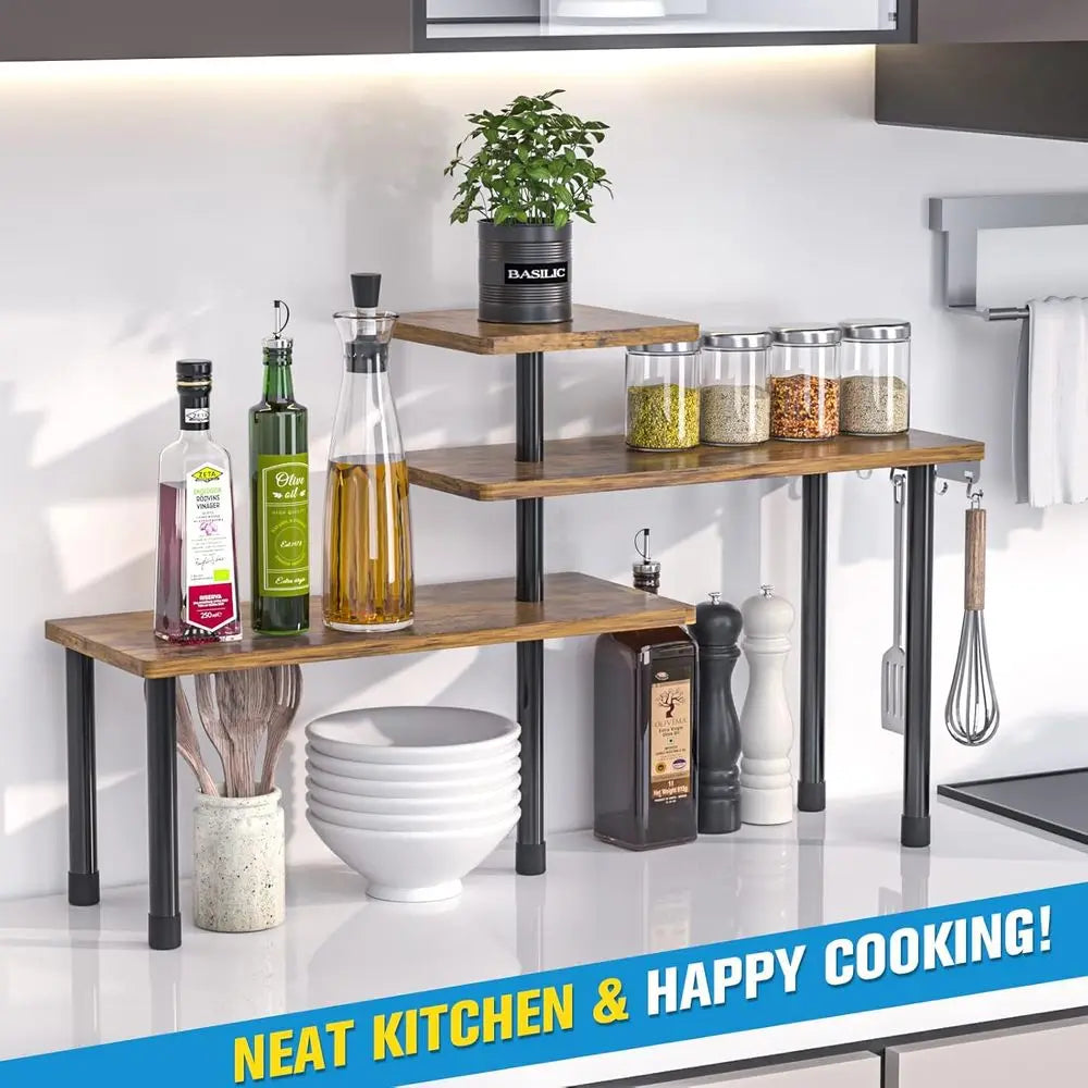 Countertop Organizer Organization, 3 Tier Moveable Corner Shelf Organizer for Kitchen, Bathroom, Spice Rack, Coffee Area,