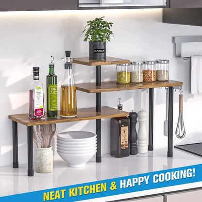 Countertop Organizer Organization, 3 Tier Moveable Corner Shelf Organizer for Kitchen, Bathroom, Spice Rack, Coffee Area,