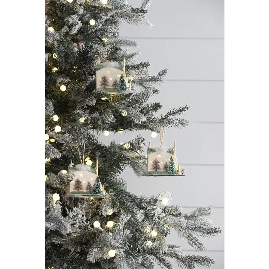 5x3.5x4 Cardboard Lited Tent Ornament Drative Hanging Christmas Tree Ornaments for Holiday Party Drations Set of 6
