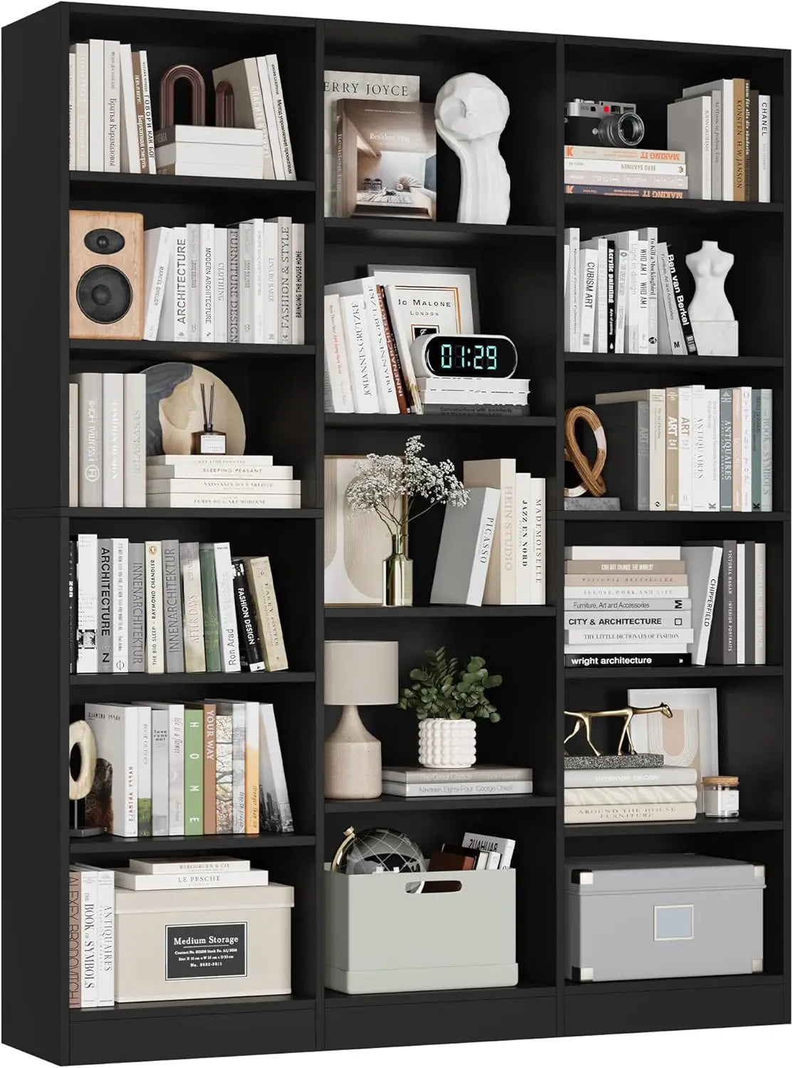 Triple Wide Bookshelf, 6 Tier Large Bookshelf, Bookcase with 17 Open Display Shelves, 74'' Tall Bookcases, Customized