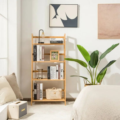 4Tier Bamboo Bookshelf Ladder Shelf Plant Stand Rack