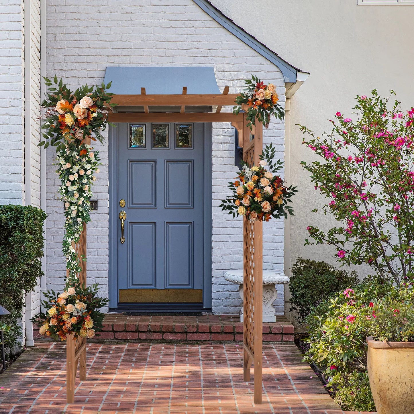 Beautiful And Practical  Flat-Topped Wooden Arch Garden Arch Dark Brown