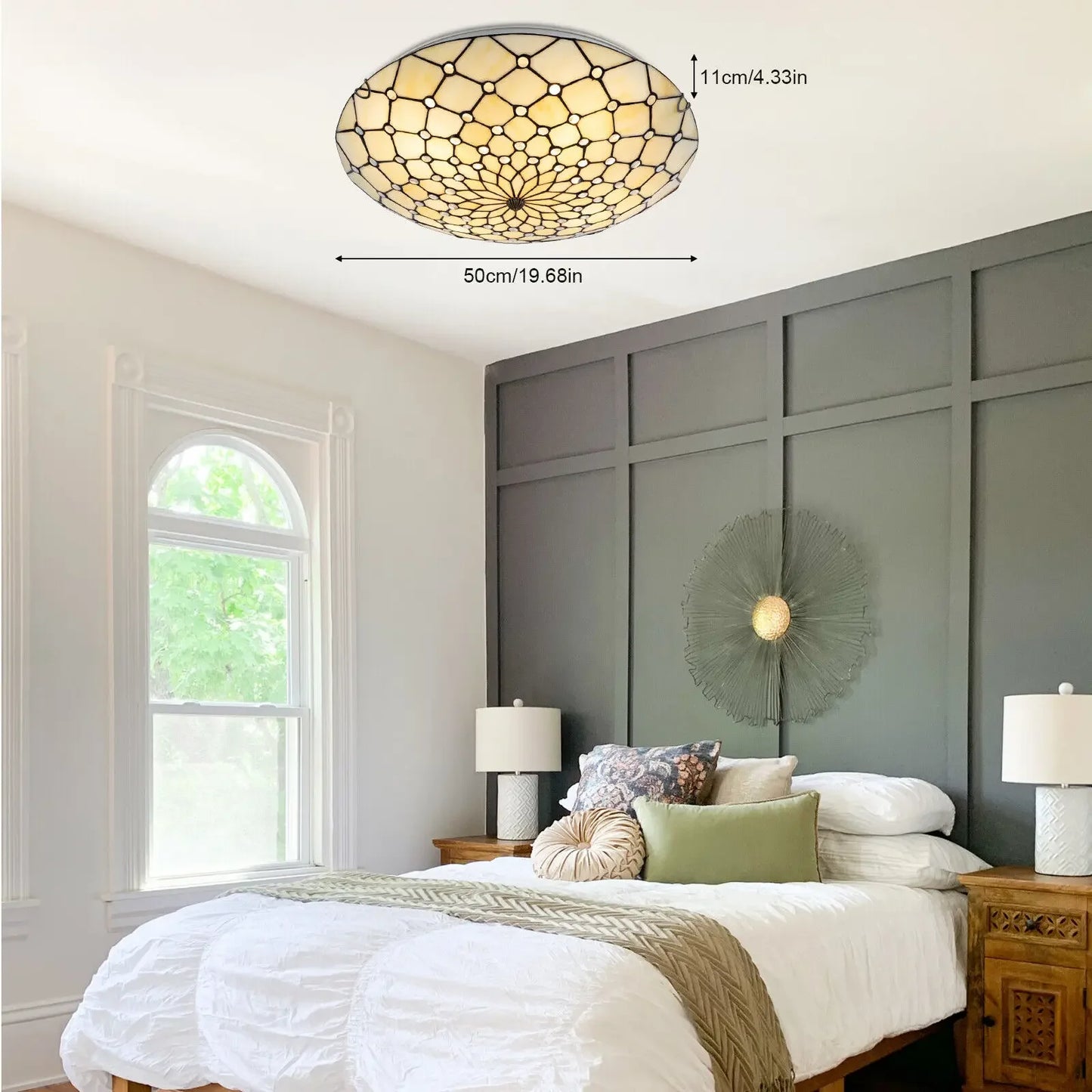 Antique Style 4-Light Flush Mount Ceiling Light - Stained Glass Shade with Vintage Finish for Kitchen Lighting