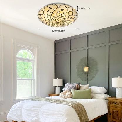 Antique Style 4-Light Flush Mount Ceiling Light - Stained Glass Shade with Vintage Finish for Kitchen Lighting