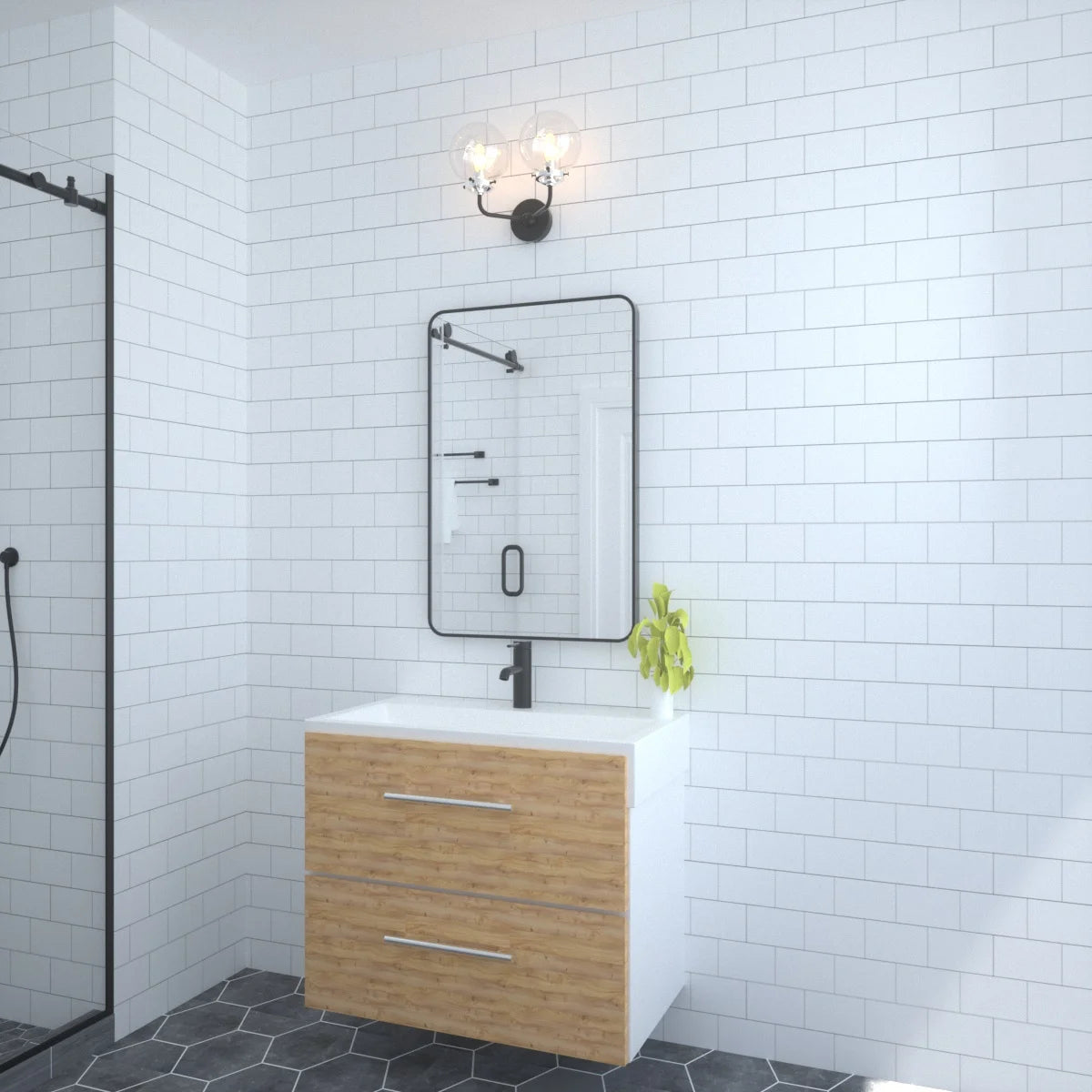 Aluminum Framed Matte Black Rectangle Bathroom Wall Mirror