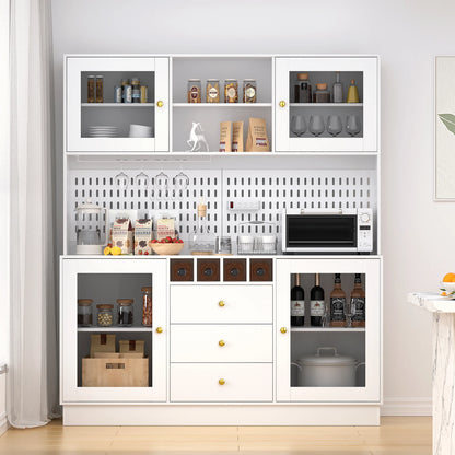 Pantry Cabinet, Kitchen Storage Cabinet, Freestanding Buffet Hutch with Pegboard, Cup Holder, Power Outlet, Black