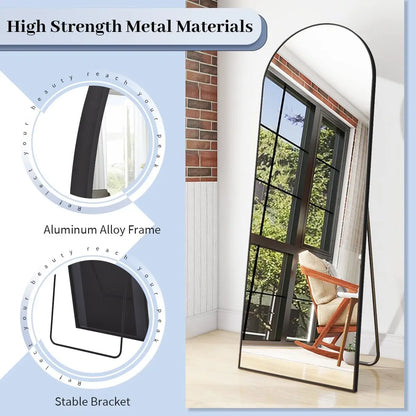 Arch Floor Mirror, Full Length Mirror Wall Mirror Hanging or Leaning Arched-Top Full Body Mirror with Stand for Bedroom