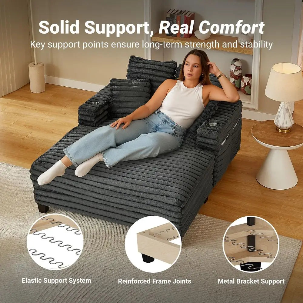Chaise Lounge Chair Indoor, Oversized Sleeper Chair with Wood Frame, Upholstered Sofa Bed