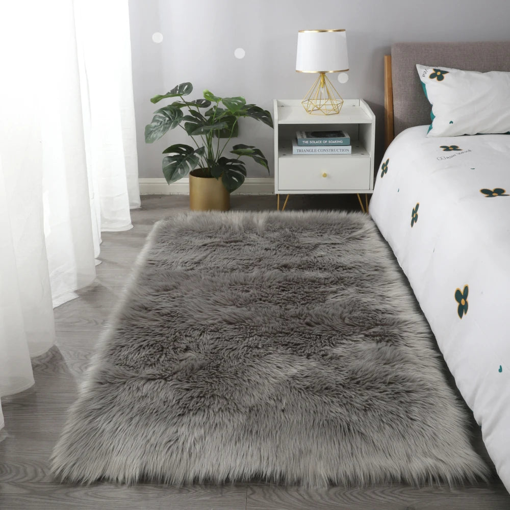 Faux Fur Sheepskin Area Rug Bedroom Blanket Living Room