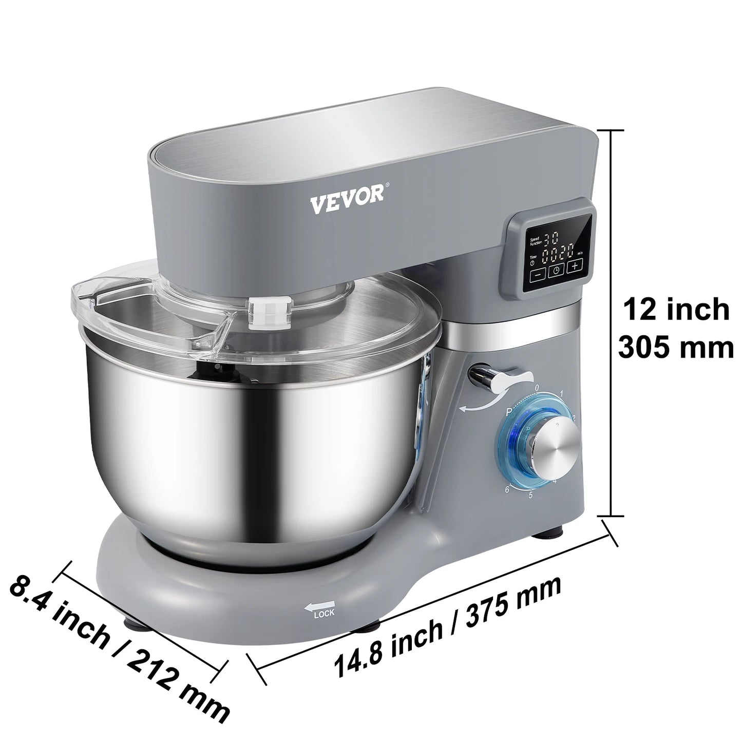 Stand Mixer Electric Dough Mixer with 6 Speeds LCD Screen Timing 5.8 Qt Stainless Steel Bowl Dough Hook Flat Beater