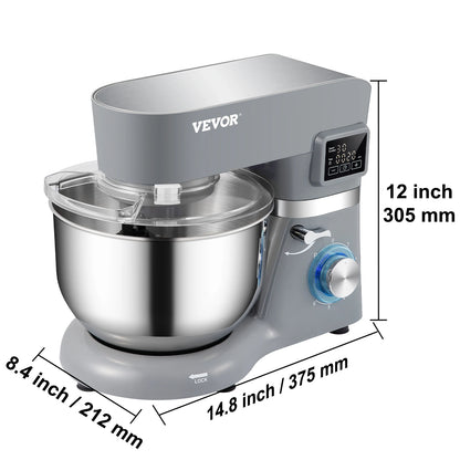 Stand Mixer Electric Dough Mixer with 6 Speeds LCD Screen Timing 5.8 Qt Stainless Steel Bowl Dough Hook Flat Beater