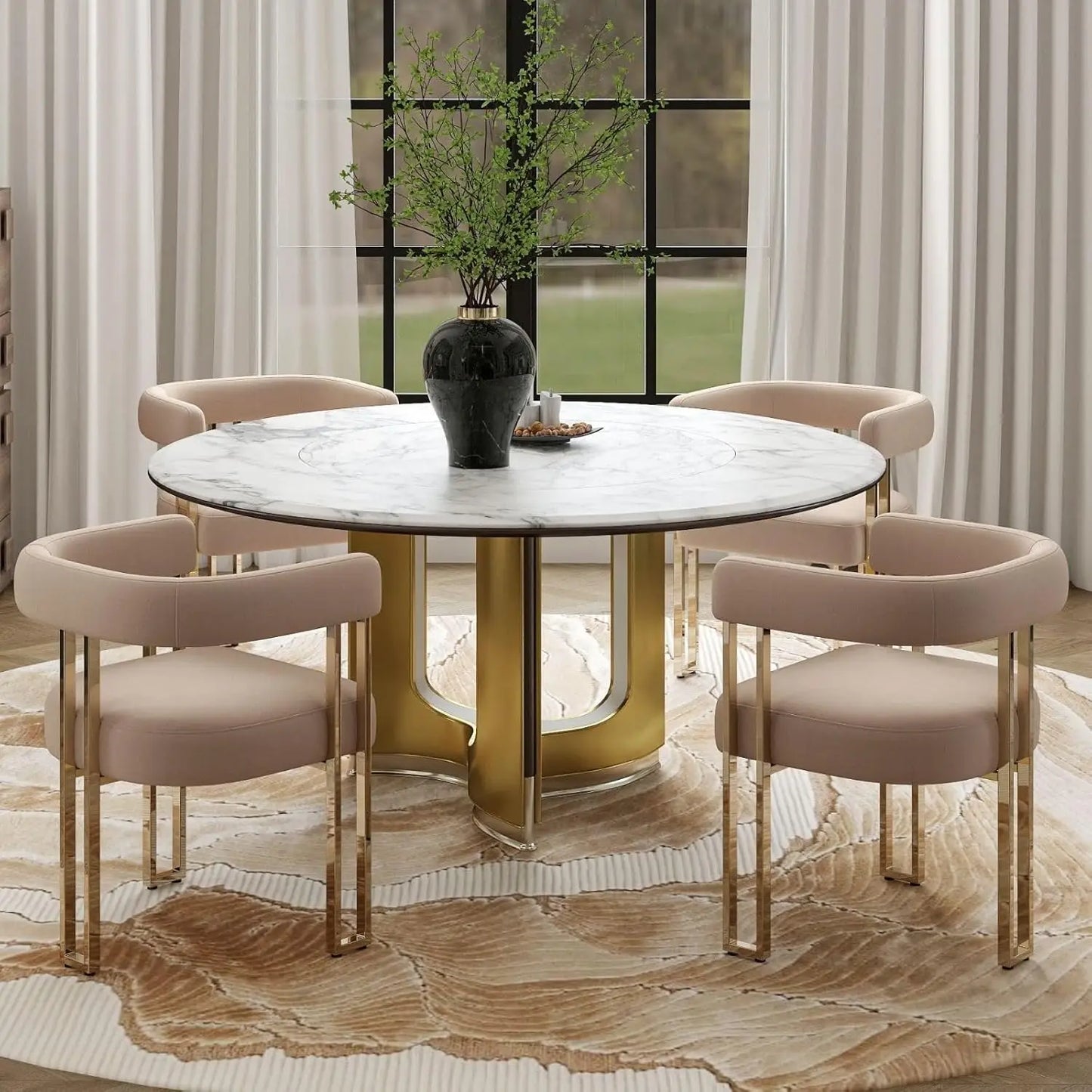 Black and Gold Modern Dining Chairs, Velvet Upholstered Barrel Armchairs with Metal Legs