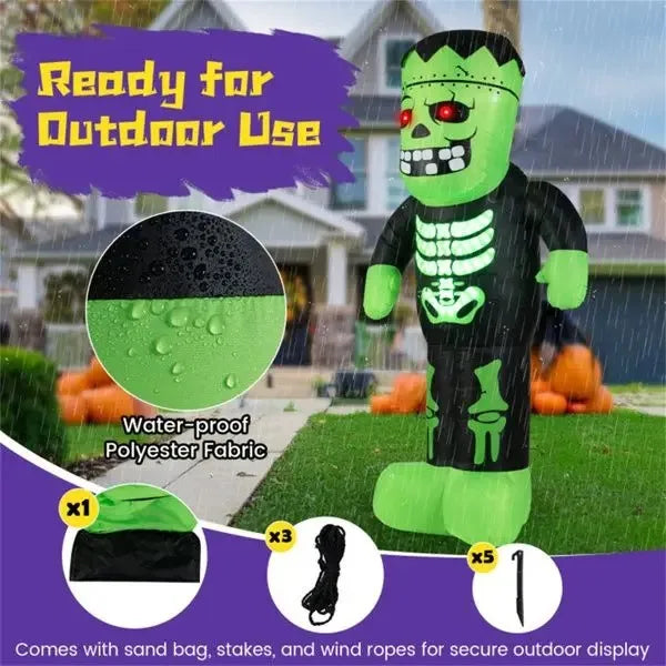 LED-Lit Inflatable Frankenstein Waterproof Outdoor Halloween Decor with Stakes/Ropes