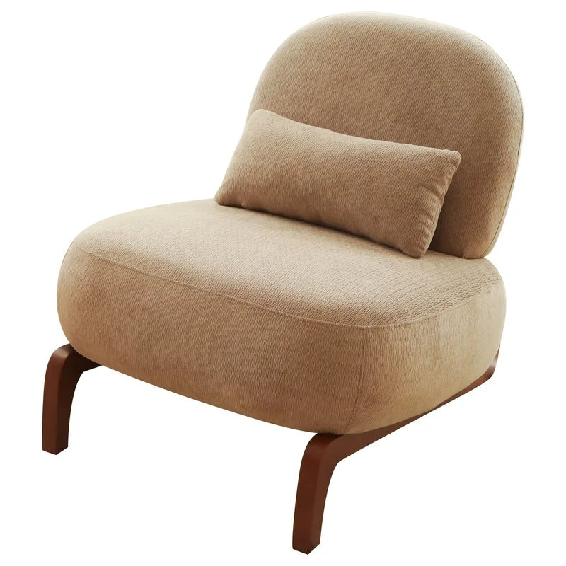 Camel Accent Chair with Solid Wood Legs, Soft Fabric Armless Reading Chair for Living Room Bedroom Apartment Balcony