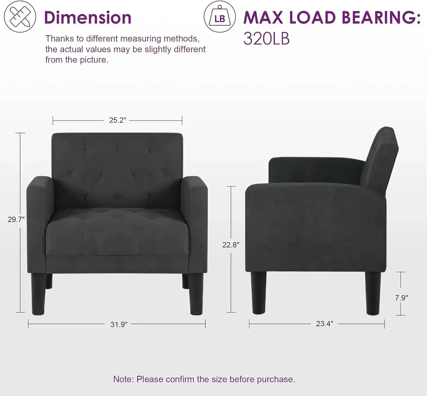 Accent Chairs Set of 2, Mid Century Modern Upholstered Tufted Living Room Chair for Bedroom, Armchair