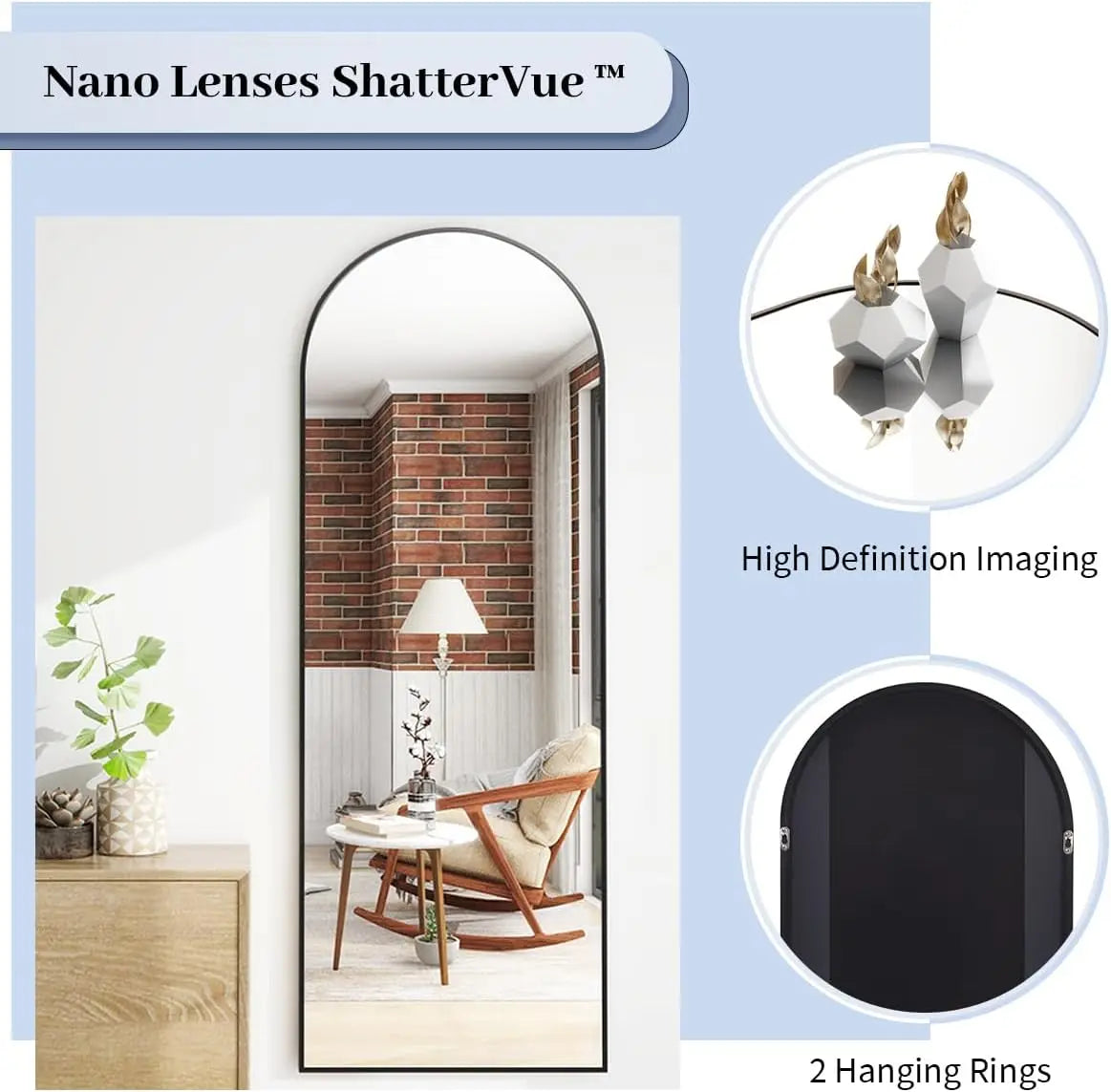 Arch Floor Mirror, Full Length Mirror Wall Mirror Hanging or Leaning Arched-Top Full Body Mirror with Stand for Bedroom