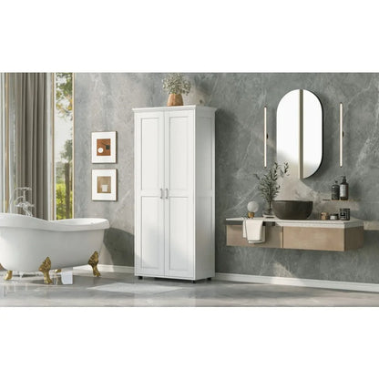 Storage Cabinet with Two Doors for Bathroom Office Adjustable Shelf MDF Board White