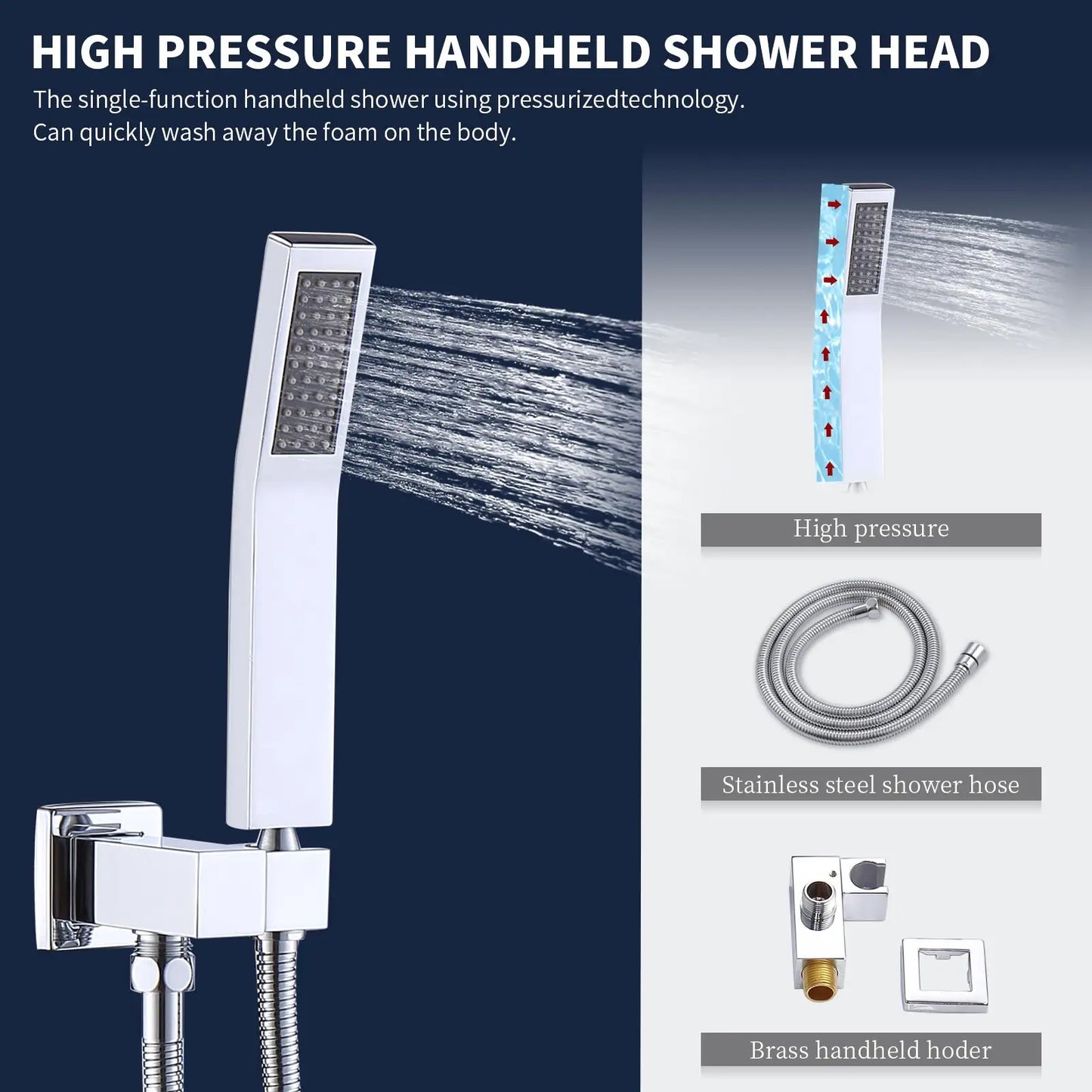 Wall-Mounted Shower System Combo: 10” Rainfall Shower Head & Handheld Faucet, Chrome Finish, Brass